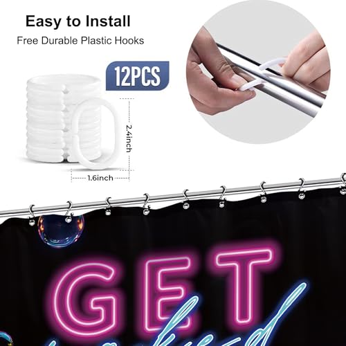 Yookeb Funny Skeleton Skull Bathroom Shower Curtain 60W by 71H Inch Cool Neon Gothic Spooky Get Naked Halloween Horror Vintage Polyester Fabric 12 Plastic Hooks Waterproof Decor by Yookeb - Image 6