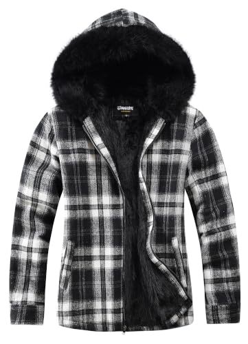 Image of Elesuit Women Sherpa Lined Hooded Jacket Plaid Flannel Zip Hoodie Black M
