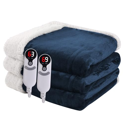 Minervada Electric Heated Blanket Queen Size 84"x90", Navy Blue