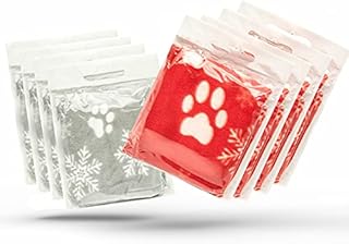 4 X Dog Blankets Washable Snowflake Paw Prints Dog Presents | Pet Blanket for Cat Soft Warm Dog Fleece Puppy Cat Blanket (70cm X 73cm, RED and GREY (Pack of 4))
