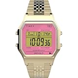 Timex T80 34mm 腕時計 ステンレススチールブレスレット, ゴールドトーン/デジタル/ゴールドトーン。, レトロ。