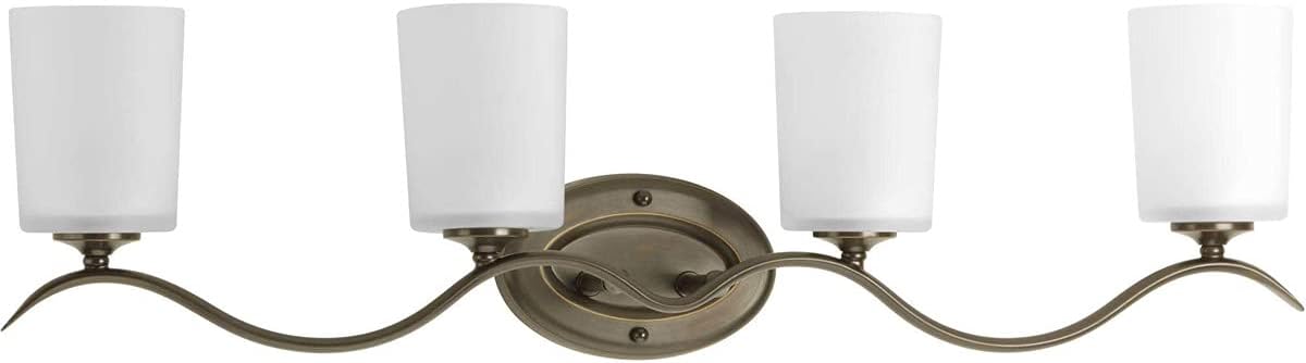 Progress Lighting P2021-20 Inspire Collection Etched Glass Traditional Bath Vanity Light, 4-Light, Antique Bronze