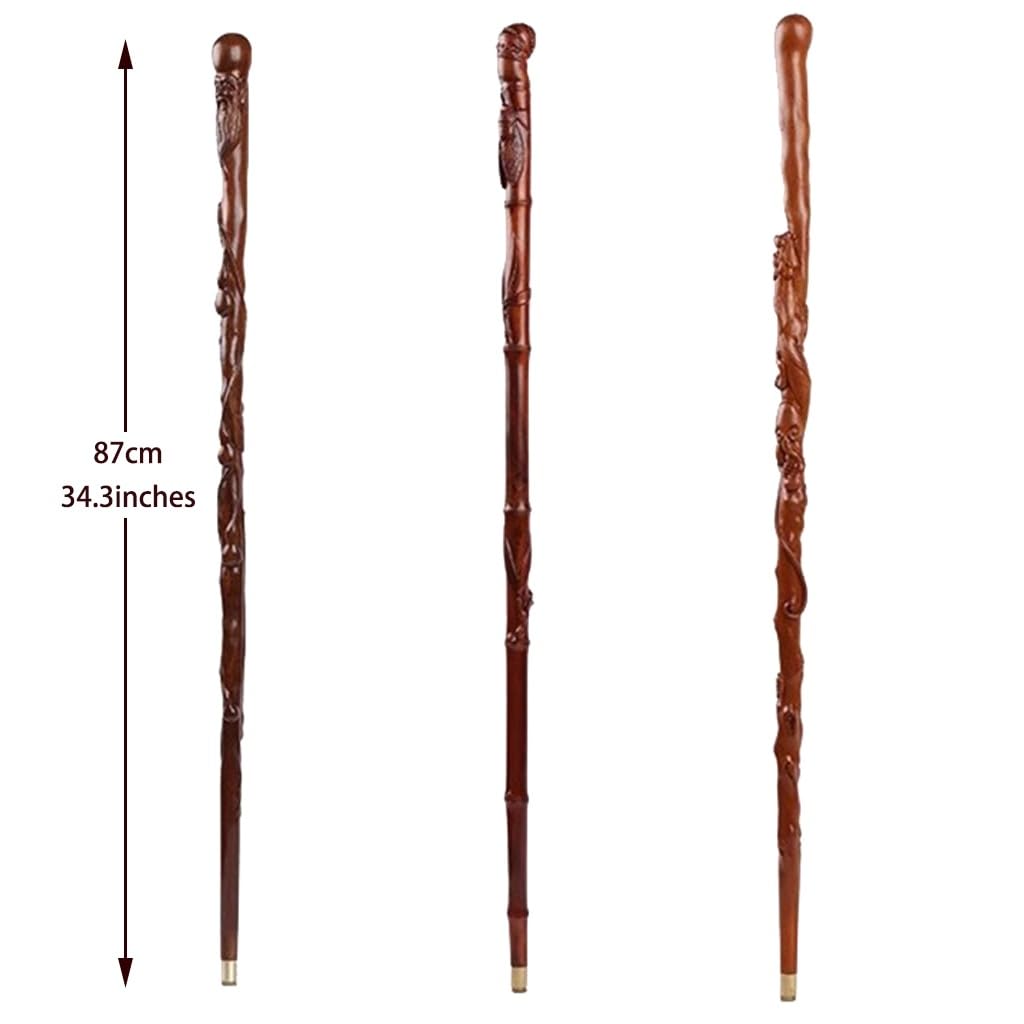 Drewniana, ręcznie rzeźbiona laska do chodzenia, ergonomiczna, antypoślizgowa, 87 cm, wiele kolorów, 1 szt.