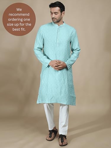 Filori Studio - Men's Cotton Viscose Self Woven Design Long Kurta with Embroidery (Kurta Only)2