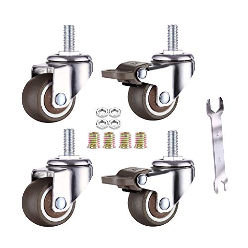 GEOCANG 4 Klein Rollen für Möbel 25mm Weichgummi TPE M6x 15mm Gewinde Mini Rollen Möbelrollen (2 Stück mit Bremse) (25mm) Cover
