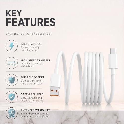 Image of 100W Supervooc /Superdart USB to Type C Charging Cable Compatible for Realme 12 pro plus /11 pro plus /11 /10 /9 Pro /Xt /Xt 730G /Narzo 60 Pro /60 /50 Pro (Free Cable Protector)