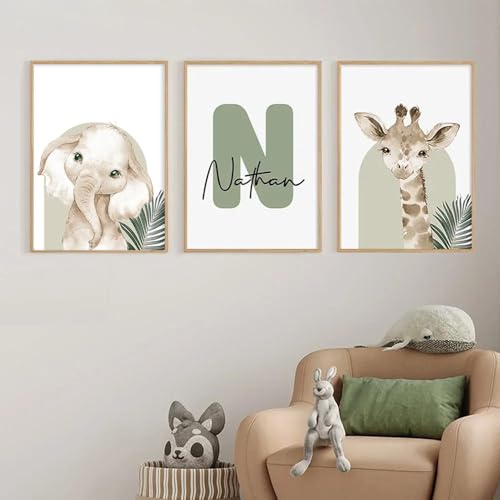 3 Affiche Animaux Savane Bebe 30x40cm Poster Personnalisé Prenom Enfant Tableau Decoration Murale Safari Toile Jungle Chambre Enfant Affiche Foret Chambre...