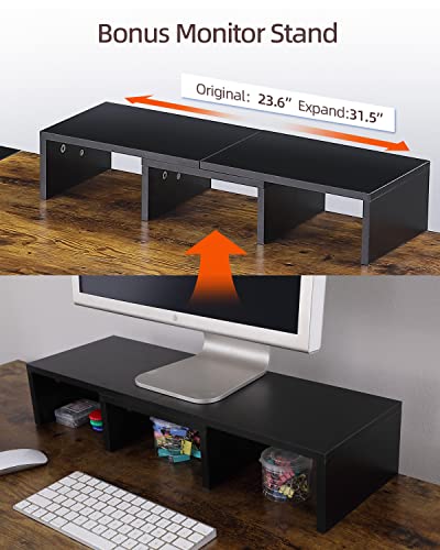 Ohuhu 55 Inch Large Computer Desk With Storage Shelves, 2-Tier Industrial Home Office Writing Study Desks With Monitor Stand Storage Bag And Hooks Laptop Work Table For Gaming Bedroom Living Room #TOP3