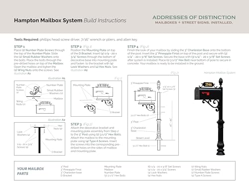 Addresses of Distinction Hampton Mailbox with Post Combo – Black Aluminum Decorative Mailbox – Includes Address Plaque, House Numbers, Pineapple Finial, & Hardware (Standard) - Thumbnail 7