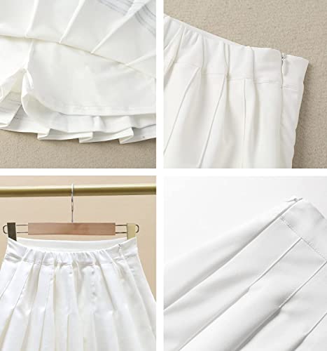 Binpaw Girls Pleated Skirt High Waist Mini School Uniform Skorts Skirts With Lining Shorts, White, 8-9 Years = Tag 140 #TOP2