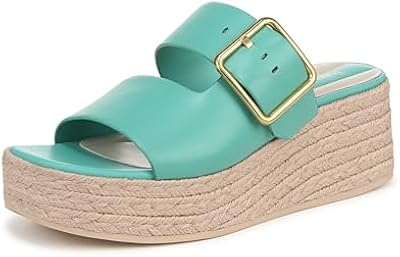 Franco Sarto Womens Taziana Wedge Sandal Aquamarine Blue Leather 6 M