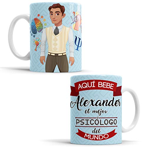 Taza Aquí Bebe el Mejor Psicólogo del Mundo/Taza aqui Bebe un Super Psicólogo/Taza Personalizada con Nombre/Taza Regalo Original para Psicólogo (Psicólogo)