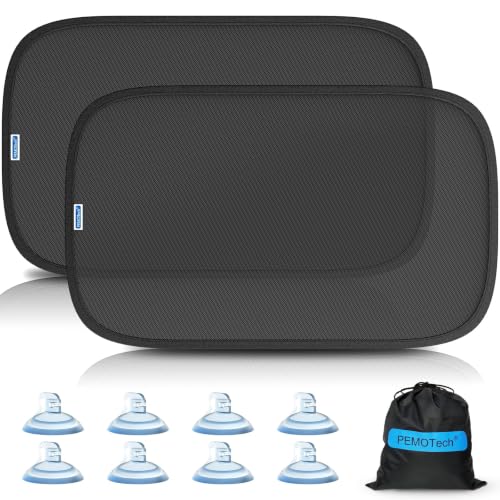 PEMOTech Pare Soleil Voiture Bébé [Mise à Niveau 2026] 53×36 cm,8 Ventouses Puissantes,Film Adhésif,Protection UV UPF50+ Certifiée,pour Lunette Arrière & Vitres Latérales(2 Pièces)