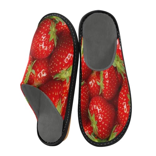 ALAZA Strawberry Fruit Fuzzy Slippers for Women Men Warm Soft Lightweight Memory Foam House Slippers 10.5-11