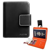 OVNTHYK Soporte para pasaporte para viajes, funda de pasaporte de piel auténtica con bloqueo RFID, cartera de viaje con bolsillo oculto para AirTag, regalo esencial para el aeropuerto (negro)