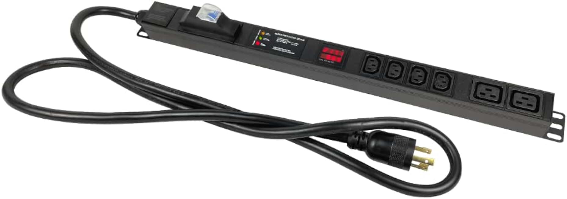 Metered-Breaker-Surge Protection PDU, 240V, L6-30P, 30A, 7200 watts, (4) C13 & (2) C19 Outlets, Crypto Mining, Data Centre PDU, Networking, Power Distribution Unit