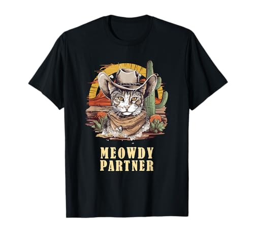 Image of Meowdy Partner Cat Funny Howdy Meme Wild West Cowboy Hat T-Shirt