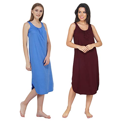 Image of BLAZON Women's Cotton Hosiery Solid Maxi Nighty Slip (Pack of 2) Available Sizes: S, M, L, XL, 2XL, 3XL, 4XL, 5XL
