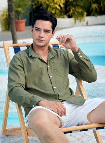 Enlision Leinenhemd Herren Hemd Langarm Baumwolle Leichtes Sommerhemd Freizeithemd Regular Fit Henley Shirt mit Brusttasche – Bild 6