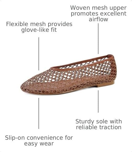 SOVANYOU Womens Brown Mesh Ballet Flats Breathable Woven Ballerina Shoes Hollow Round Toe Slip On Beach Casual Cute Flats Sandals by SOVANYOU - Used condition - Image 2