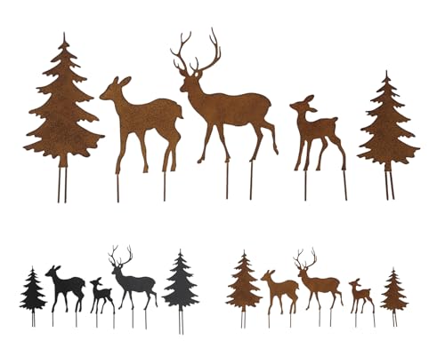 NETPROSHOP 1 Set Hirschfamilie mit Bäumen Gartenstecker Metall Höhe...