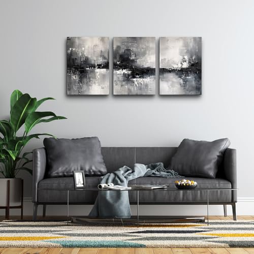 DZRWUBHS Black and White Wall Painting for Living Room - Canvas Art Decor for Bedroom - Inspirational Abstract Pictures - Modern Office Minimalist Home Artwork - Ready to Hang Set of 3
