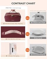 Prite Kosmetiktasche Reise Make Up Tasche mit Pinsel-Fächer, Rot, M | Schminktasche, Kulturtasche, Zwei Größen, Wasserdichte PU-Leder, Transparente Trenner, Tragbarer Griff, Geschenkboxverpackung – Ansicht 7