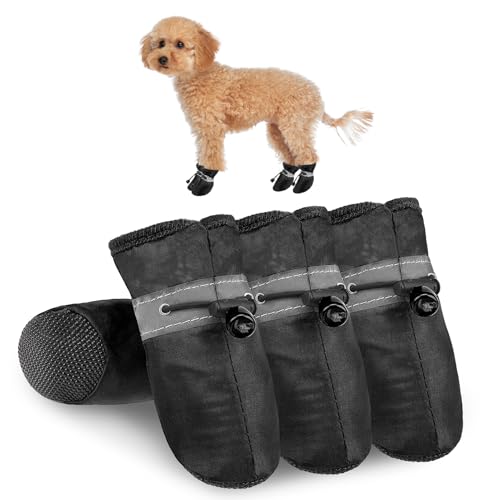 SCENEREAL Dog Shoes for Hot Pavement for Small Medium Dogs Paw Protectors, Summer Heat Boots Resistant Waterproof Soft Outdoor Walking Indoor Hardfloors, Black Size 4
