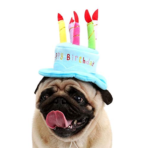 Cute Adorable Dog Cat Birthday Cake Hat Pet Cap Headwear Hat With 5 Color Candles Design Party Custom Accessory (One Size Fits Most) (Blue) #TOP1