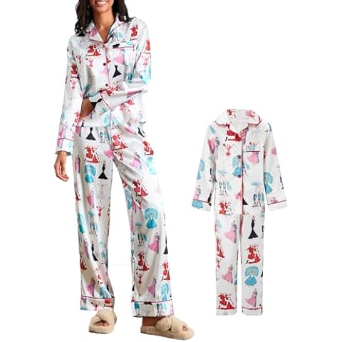 WenaZao Mommy and Me Christmas Pajamas Satin Silk Christmas Pajama Set Matching Pjs for Mother Daughter (Girls, 12 Years, White) Cover