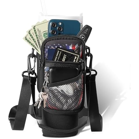 ALIENSX Water Bottle Carrier Bag with Phone Pocket for Stanley 40oz Tumbler, Neoprene Material, Adjustable Shoulder Strap, Carabiner Clip, Stanley Cup Accessories(Wolf Flag) Cover