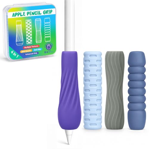 4 Pack Pencil Grips Compatible with Apple Pencil 2nd | Food-Grade Silicone Ergonomic Grip Holder with 4 Textures, Compatible with Apple Pencil 2nd/Generation/USB-C/Pro