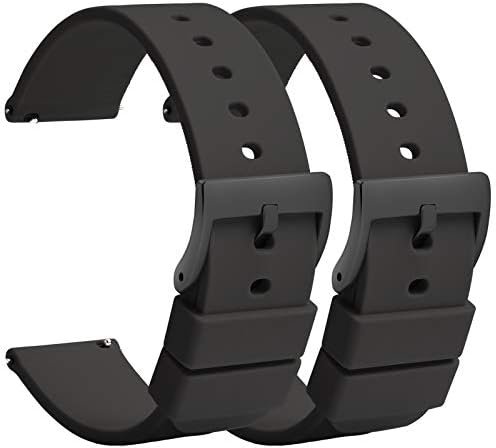 2PCS Silicone Watch Strap 20mm Quick Release – Black Soft Rubber Watch Band Replacement – Waterproof Military Style Watch Strap for Men Ladies – for Smart watch Strap Clasp Buckle