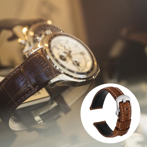 Correa de reloj 18mm de piel encerada premium con hebilla de acero plateado 7
