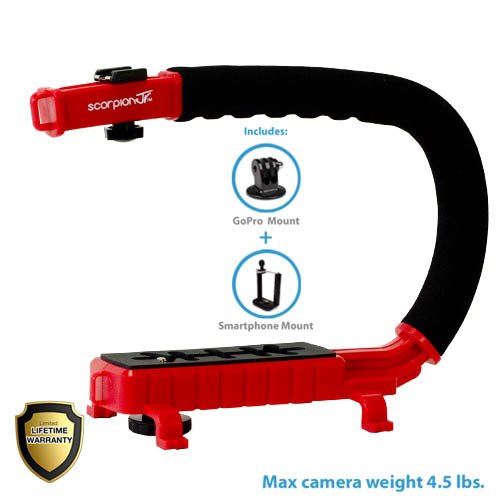 Cam Caddie Scorpion Jr. Limited Edition Collapsible Stabilizing Camera/Smartphone Handle w/ Hot Shoe Mount - Red - Thumbnail 2