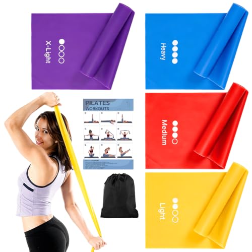 Set of 4 fitness bands with 4 different resistance levels – 1.5m resistance bands, exercise bands, fitness bands – for muscle building, Pilates