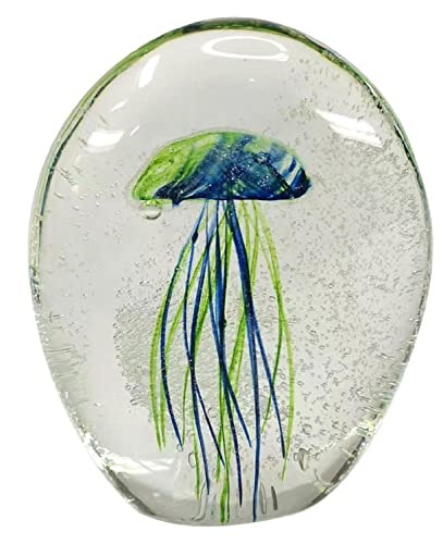 Chesapeake Bay 73720 Blown Glass Glow In The Dark Blue And Green Jellyfish Block Paperweight, 4.5 Inches #TOP10