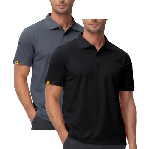 ZITY Mens 2 Pack Polo Shirts Short Sleeve Performance Sports Golf Shirt for Men Tactical Shirt Medium Black Grey
