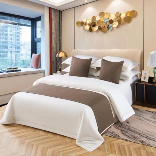 ベッドフラッグ 、 ホテル ベッドスロー、私用住宅のゲストハウスの寝室の家のゲストハウスのホテルの部屋の寝具 カラーブロックのホテルのベッドシーツ、柔らかいベッドタオルよい手の感じ滑り止めの反スリップの耐久力のあるシングル/ダブル/キングサイズベッド-茶|