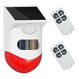 ChunHee Solar Motion Sensor Alarm Outdoor 120dB Sound Security Alarm Siren Strobe Light with 2 Remot