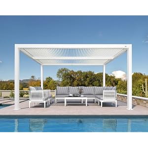 PURPLE LEAF Outdoor Louvered Pergola 10×14 White Aluminum Pergola Modern Shade Gazebo with 2 Independently Adjustable Rainproof Hardtop for Patio Garden Yard