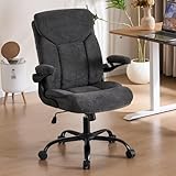Executive Office Chair, Comfy Fabric Cloth Computer Chair Ergonomic Desk Chairs with Flip-up Armrests, Lumbar Support, 360° Swivel and Rocking Function for Home Office Chairs, Grey