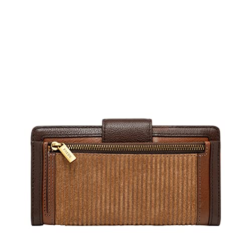 Fossil Women's Logan Suede Leather Rfid Blocking Tab Clutch Wallet, Camel Corduroy Suede (Model: Sl8246249) #TOP3