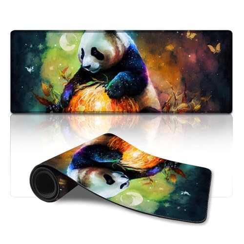 ZKYUBEK Alfombrilla de ratón grande con bordes cosidos, diseño de calabaza y panda (11.8 x 31.5 x 0.12 pulgadas), alfombrilla para mouse con bordes cosidos, para trabajo y juego