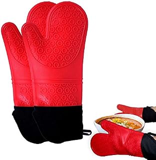 Silicone Kitchen Gloves - Oven Mitt with Quilted Cotton Lining Cooking Gloves,Heat Resistant up