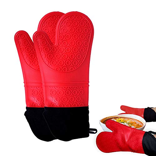 Silicone Kitchen Gloves - Oven Mitt with Quilted Cotton Lining Cooking Gloves,Heat Resistant up