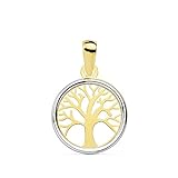 Colgante oro 18k bicolor Árbol Vida 12mm. redondo calado liso mujer