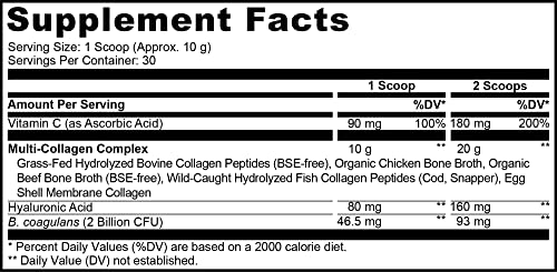 Codeage Multi Collagen Peptides + Probiotics Black Edition, Vitamin C, Hyaluronic Acid Powder Supplement, Grass-Fed, Pasture-Raised, Hydrolyzed, Zero Carbs, Type I, Ii, Iii, V & X, Unflavored, 10.58Oz #TOP1