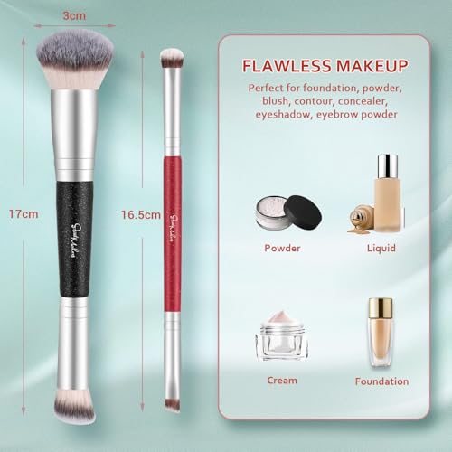 START MAKERS Makeup Brushes Dual-ended Foundation Brush - START MAKERS 2-in-1 Concealer Brush Face Eyebrow Eyeshadow Brush for Liquid, Powder, Buffing, Blending, Contouring Foundation Make Up Brushes(2Pcs)
