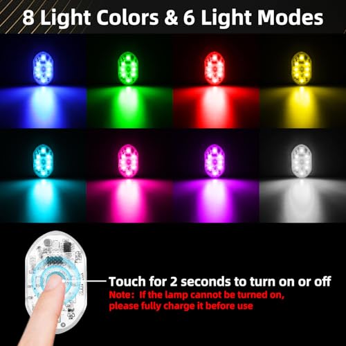 CCBASEBALL 4Pcs Wireless LED Lights for Car with Remote Control, 8 Colors Car Interior Night Lights - Thumbnail 2
